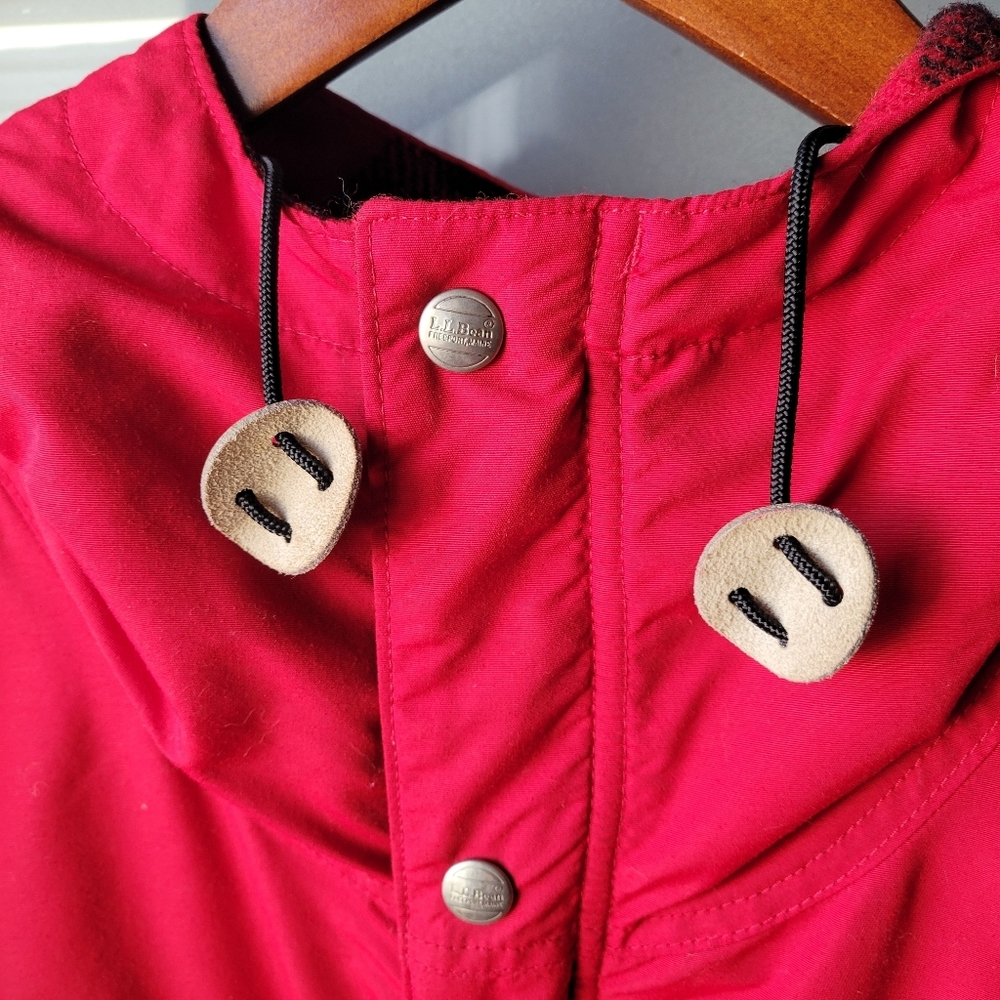 Vintage LL Bean Baxter State Parka Jacket Plaid Wool Lined Hood Red Womens Large - Picture 3 of 16